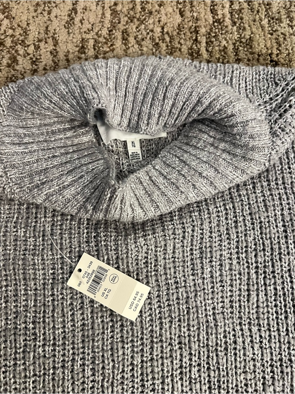 Aerie NWT Cozy Light Gray Knit Turtleneck Sweater
